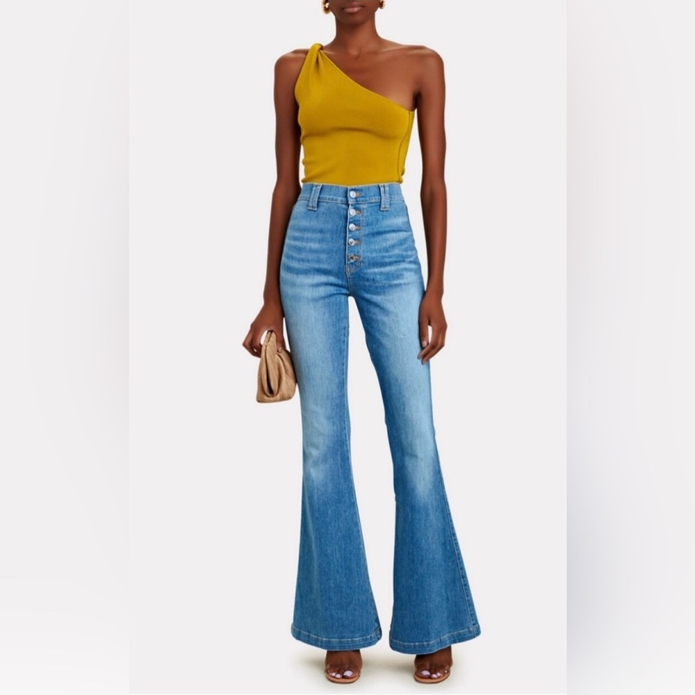 VERONICA BEARD Long Sheridan Flare Denim Jeans Tall Button Front Bell Bottoms